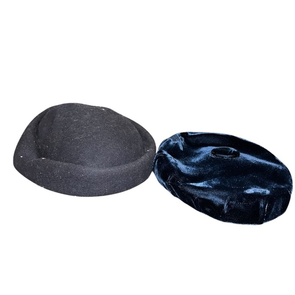 Vintage hat lot black Marida felt England velvet with bird - Picture 5 of 8